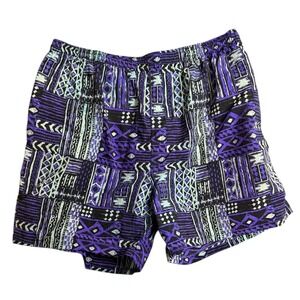 Express Surf Swim Trunks Mens Medium Purple Geometric Lined 5.5" Inseam